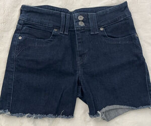 Levi’s Dark Wash Denim Shorts Womens Size 6 Raw Hem Mid Rise Casual